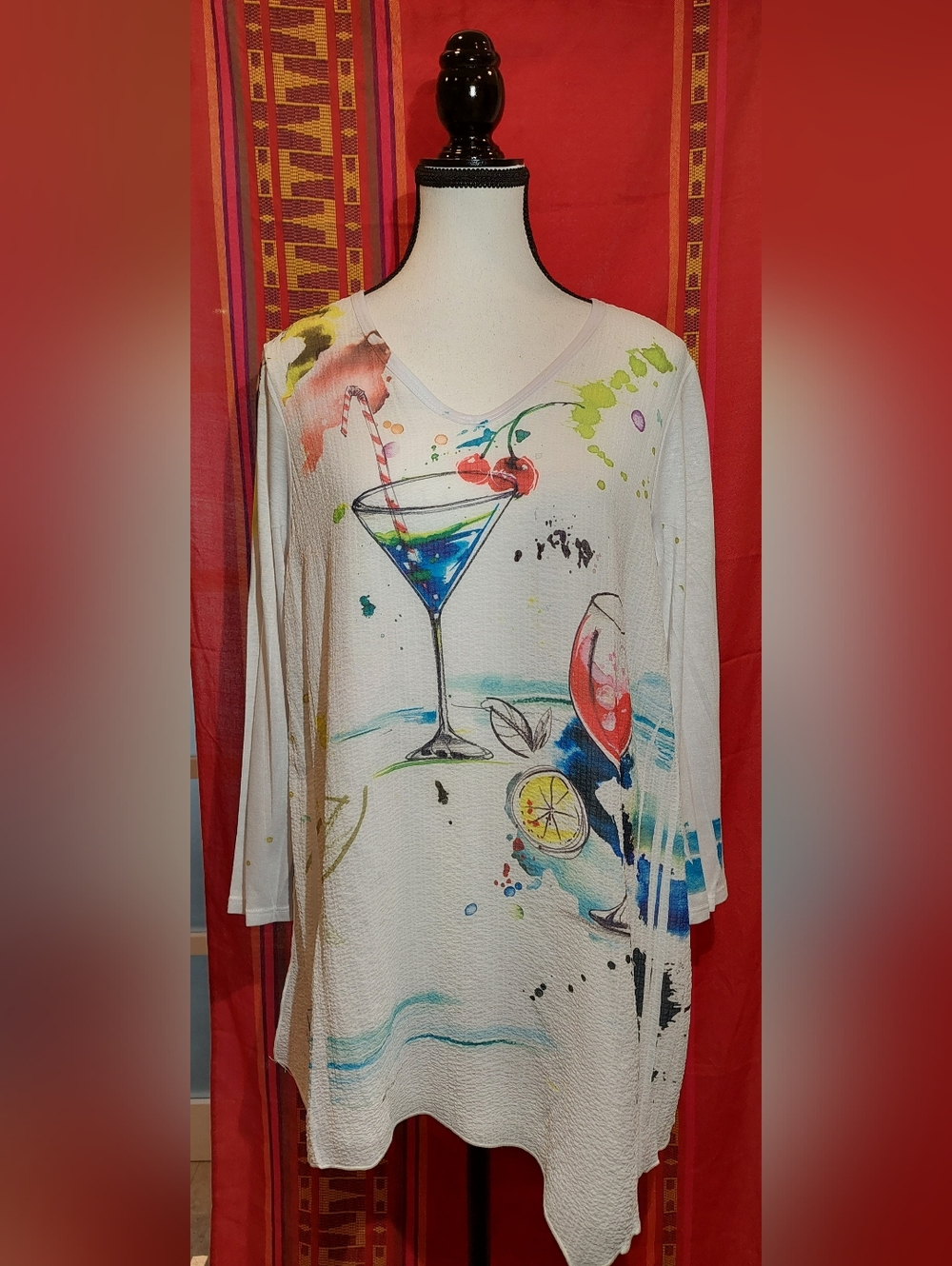 Pulse White Long Sleeve Cocktail Print Top